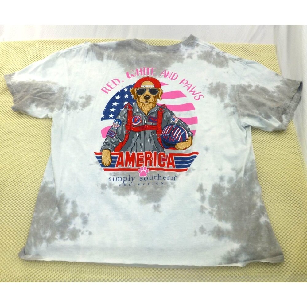 Simply Southern 2XL Tie-Dye T-Shirt Red White And Paws Dog Design Cotton